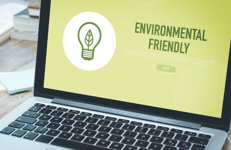 Laptop with a green "environmentally friendly" screen
