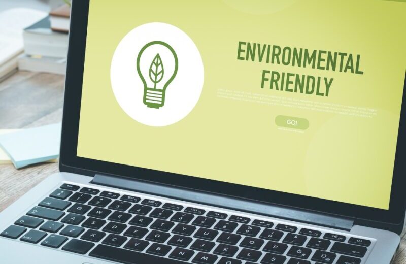 Laptop with a green "environmentally friendly" screen