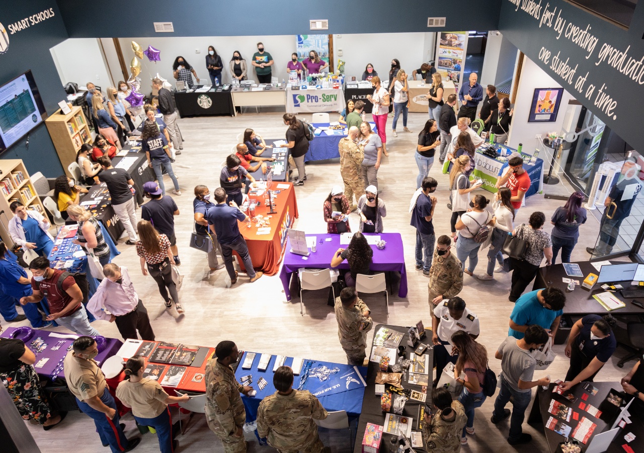 A crowded from for a career fair at the Phoenix HUB