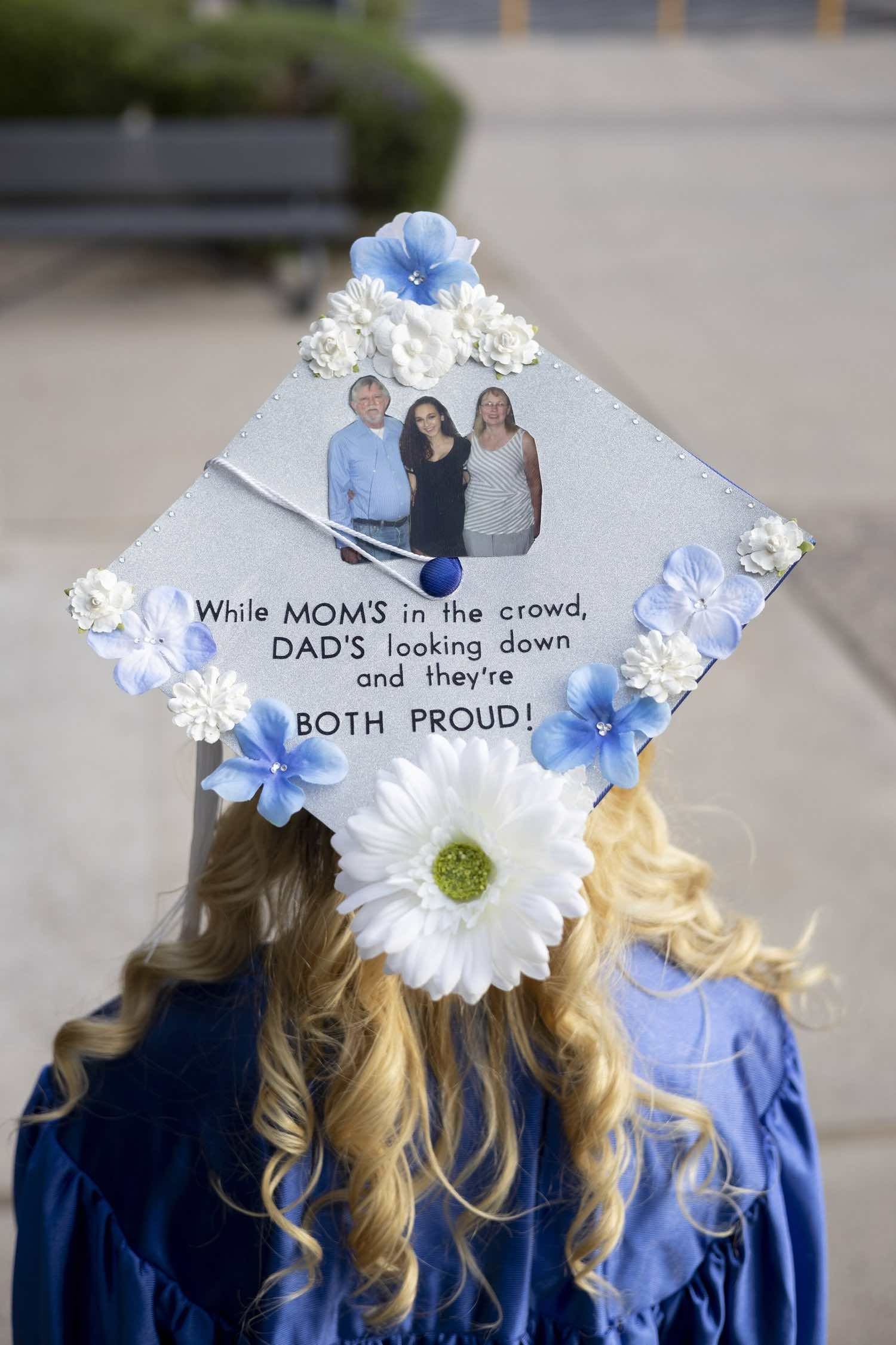 A decorated graduation cap, commemorating a graduate's parents