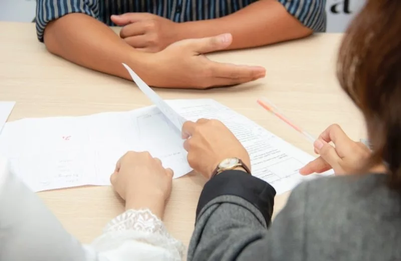 Student sitting down for a job interview