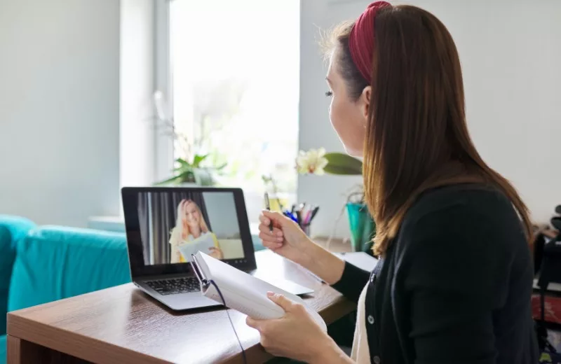 Student video chatting with a mentor