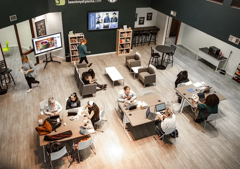 Students studying in a classroom setting