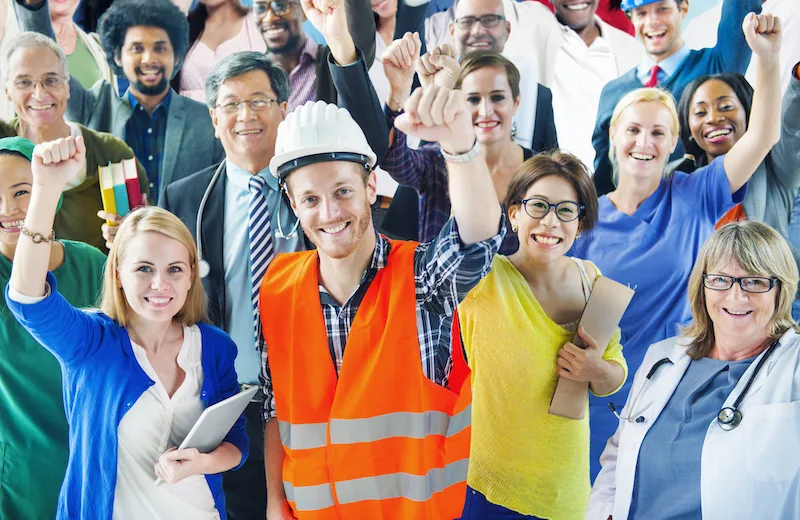 People with Various Occupations Arms Raised