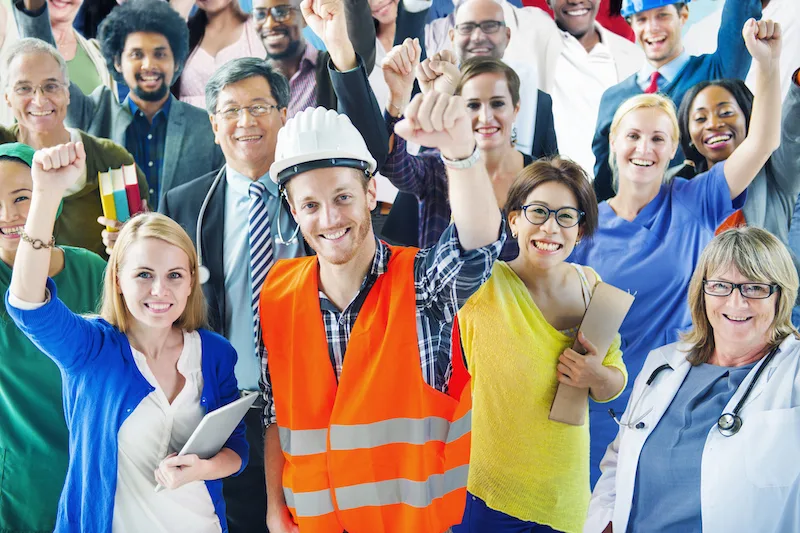 People with Various Occupations Arms Raised